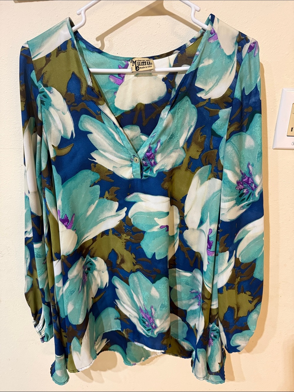 Show Me Your MuMu Teal & Olive Floral V-Neck Flowy Blouse